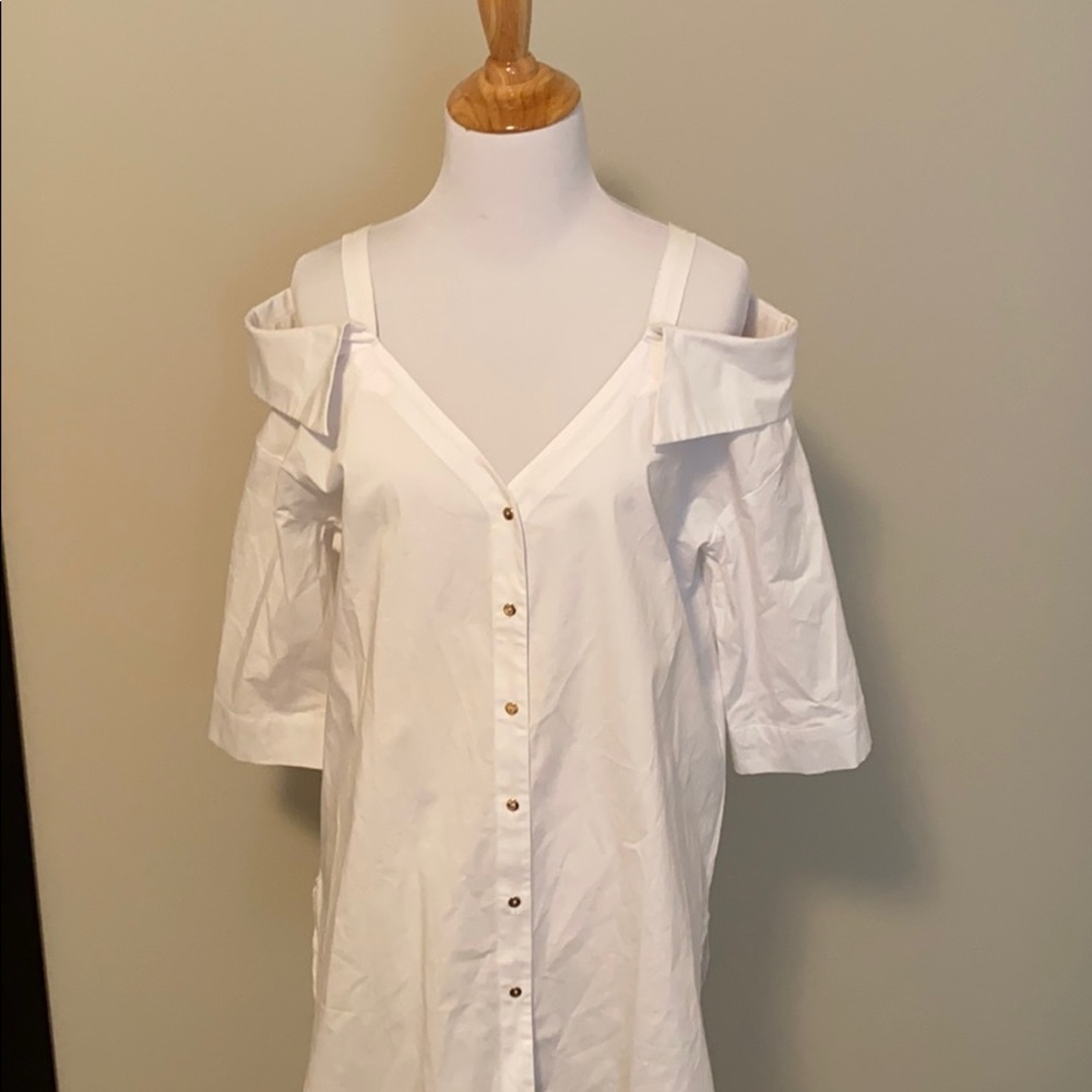 Peekaboo shoulder maternity/nursing blouse